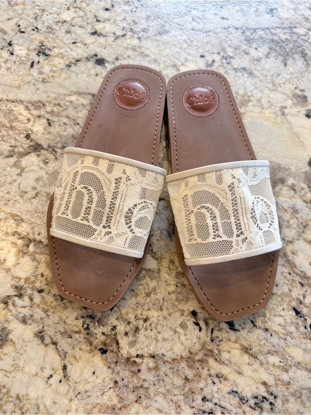 Chloé Beige Lace Slide Mules